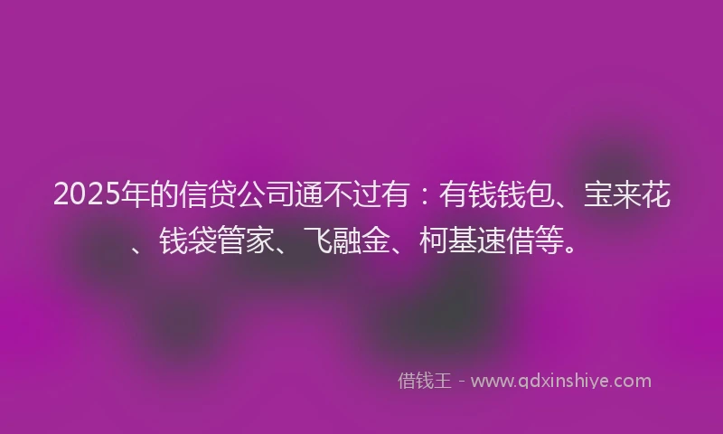 2025年的信贷公司通不过有：有钱钱包、宝来花、钱袋管家、飞融金、柯基速借等。