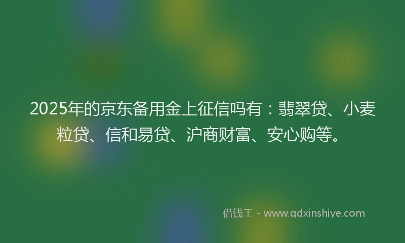 2025年的京东备用金上征信吗有：翡翠贷、小麦粒贷、信和易贷、沪商财富、安心购等。