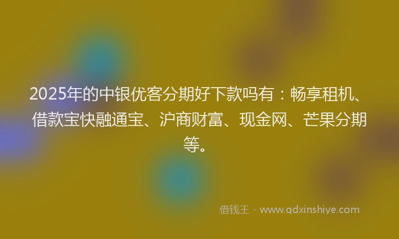 2025年的中银优客分期好下款吗有：畅享租机、借款宝快融通宝、沪商财富、现金网、芒果分期等。