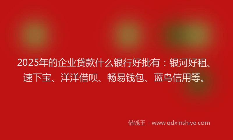 2025年的企业贷款什么银行好批有：银河好租、速下宝、洋洋借呗、畅易钱包、蓝鸟信用等。