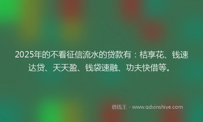 2025年的不看征信流水的贷款有：桔享花、钱速达贷、天天盈、钱袋速融、功夫快借等。