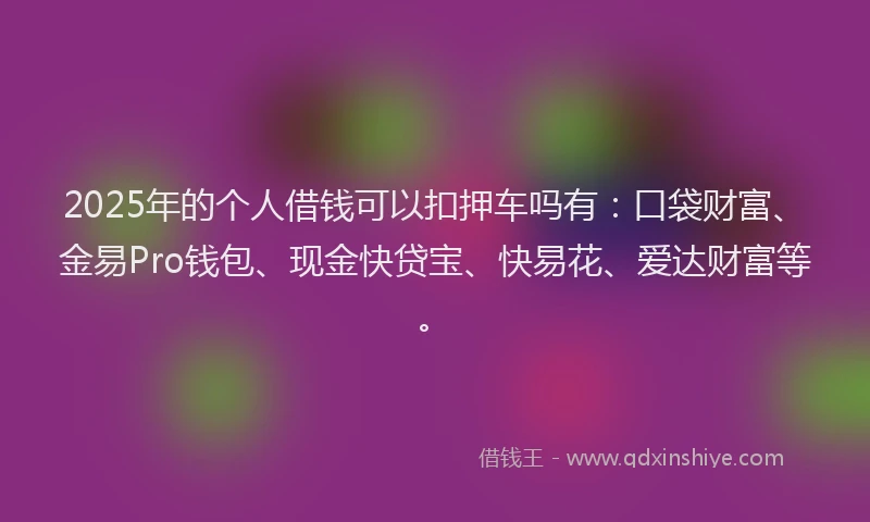 2025年的个人借钱可以扣押车吗有：口袋财富、金易Pro钱包、现金快贷宝、快易花、爱达财富等。