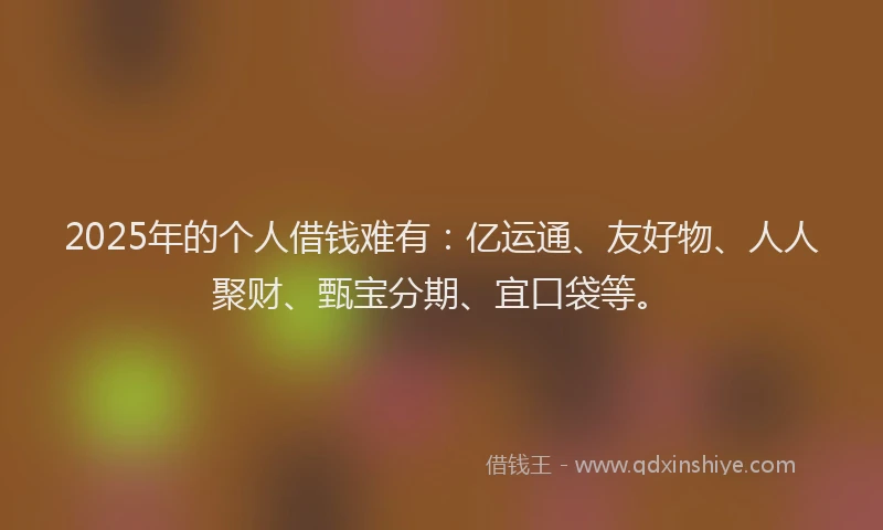 2025年的个人借钱难有：亿运通、友好物、人人聚财、甄宝分期、宜口袋等。