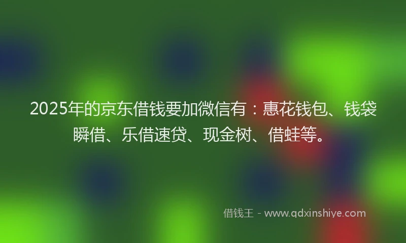 2025年的京东借钱要加微信有：惠花钱包、钱袋瞬借、乐借速贷、现金树、借蛙等。