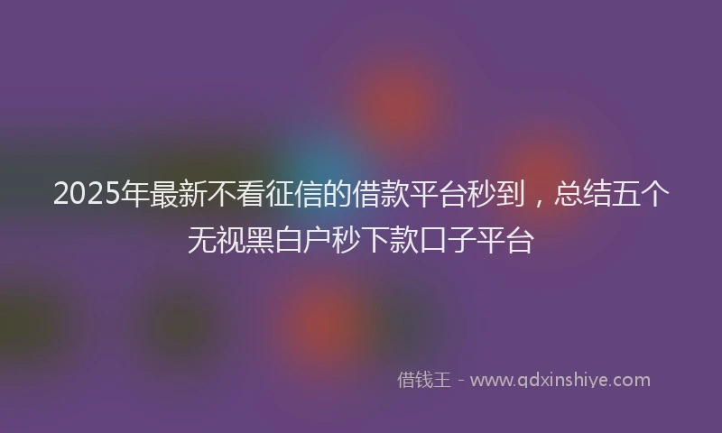 2025年最新不看征信的借款平台秒到，总结五个无视黑白户秒下款口子平台