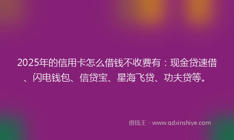 2025年的信用卡怎么借钱不收费有：现金贷速借、闪电钱包、信贷宝、星海飞贷、功夫贷等。