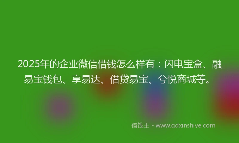 2025年的企业微信借钱怎么样有：闪电宝盒、融易宝钱包、享易达、借贷易宝、兮悦商城等。