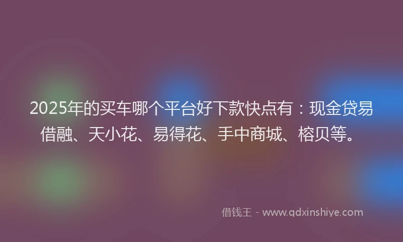 2025年的买车哪个平台好下款快点有：现金贷易借融、天小花、易得花、手中商城、榕贝等。