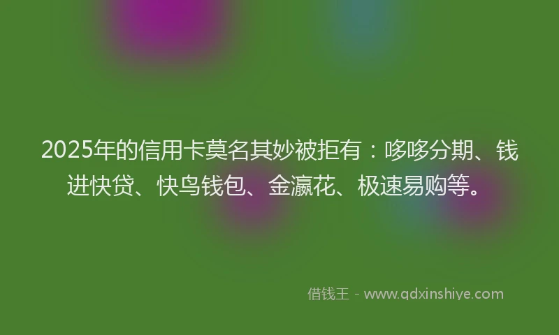 2025年的信用卡莫名其妙被拒有：哆哆分期、钱进快贷、快鸟钱包、金瀛花、极速易购等。