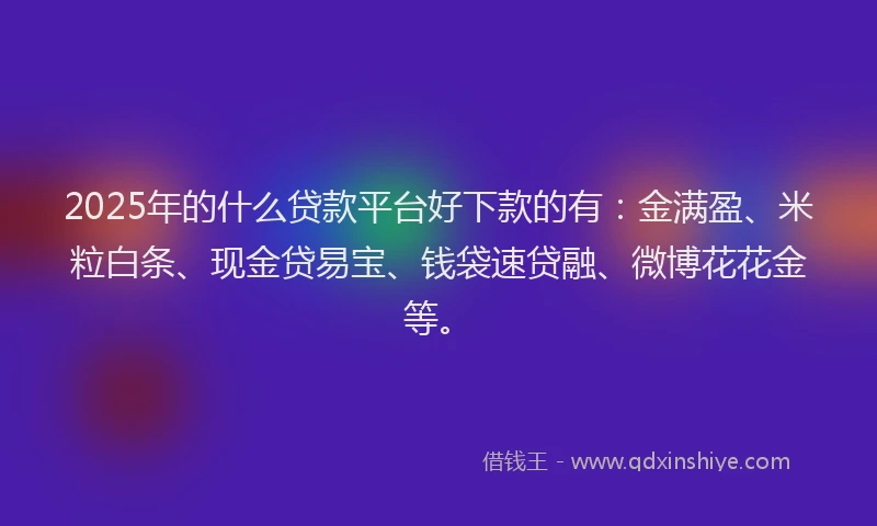 2025年的什么贷款平台好下款的有：金满盈、米粒白条、现金贷易宝、钱袋速贷融、微博花花金等。
