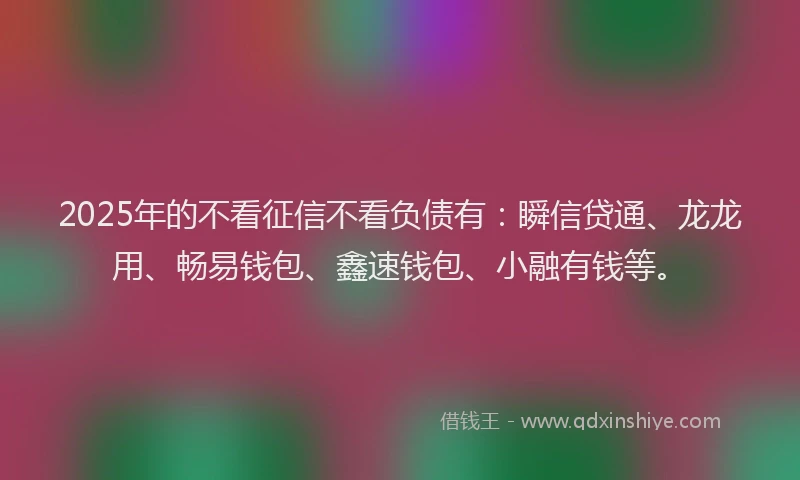 2025年的不看征信不看负债有：瞬信贷通、龙龙用、畅易钱包、鑫速钱包、小融有钱等。
