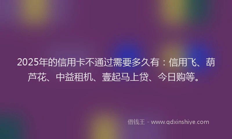 2025年的信用卡不通过需要多久有：信用飞、葫芦花、中益租机、壹起马上贷、今日购等。