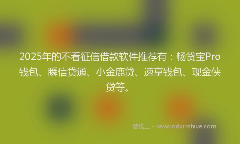 2025年的不看征信借款软件推荐有：畅贷宝Pro钱包、瞬信贷通、小金鹿贷、速享钱包、现金侠贷等。