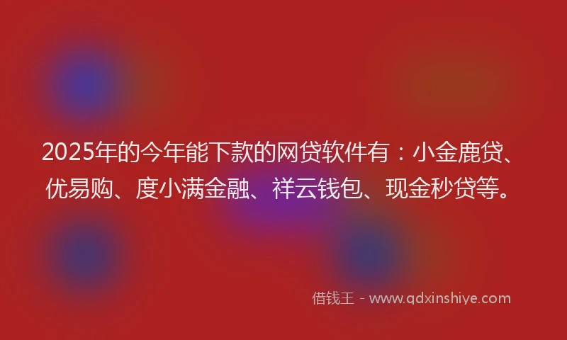 2025年的今年能下款的网贷软件有：小金鹿贷、优易购、度小满金融、祥云钱包、现金秒贷等。
