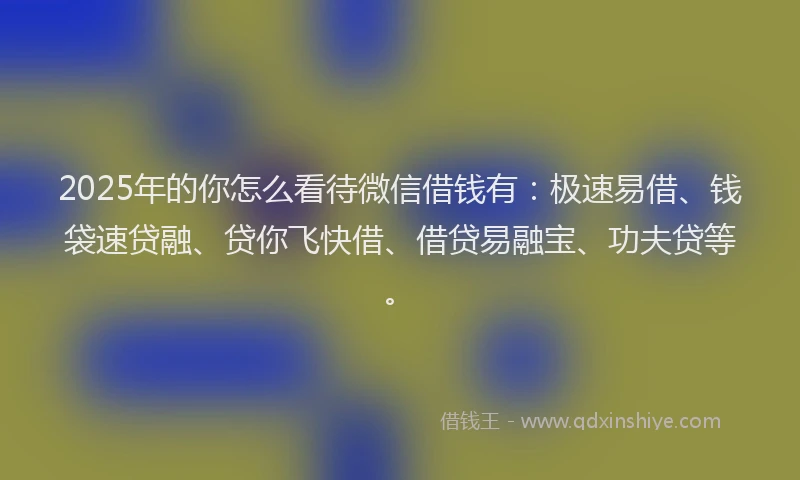 2025年的你怎么看待微信借钱有：极速易借、钱袋速贷融、贷你飞快借、借贷易融宝、功夫贷等。