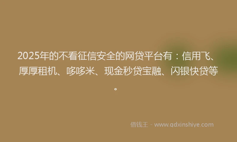 2025年的不看征信安全的网贷平台有：信用飞、厚厚租机、哆哆米、现金秒贷宝融、闪银快贷等。