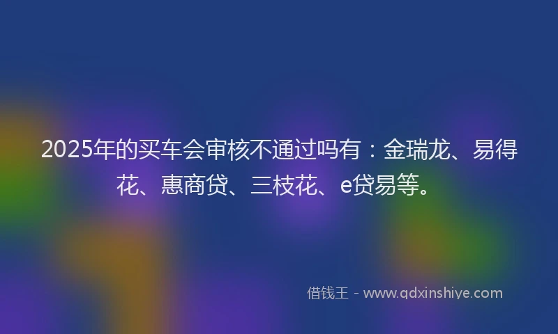 2025年的买车会审核不通过吗有：金瑞龙、易得花、惠商贷、三枝花、e贷易等。