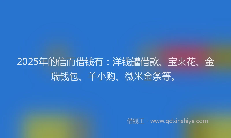 2025年的信而借钱有：洋钱罐借款、宝来花、金瑞钱包、羊小购、微米金条等。