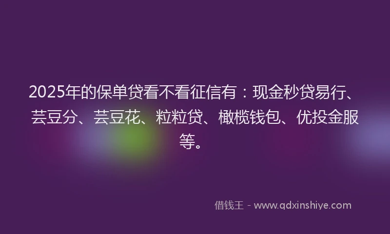 2025年的保单贷看不看征信有：现金秒贷易行、芸豆分、芸豆花、粒粒贷、橄榄钱包、优投金服等。