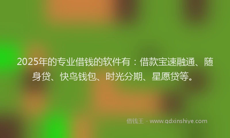 2025年的专业借钱的软件有：借款宝速融通、随身贷、快鸟钱包、时光分期、星愿贷等。
