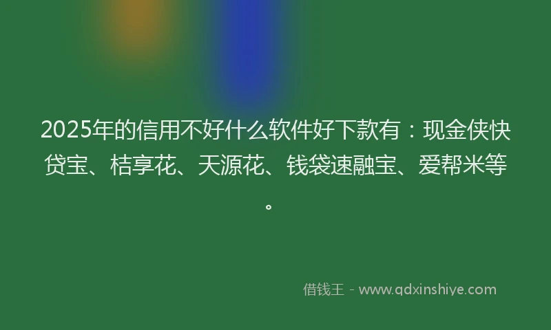 2025年的信用不好什么软件好下款有：现金侠快贷宝、桔享花、天源花、钱袋速融宝、爱帮米等。