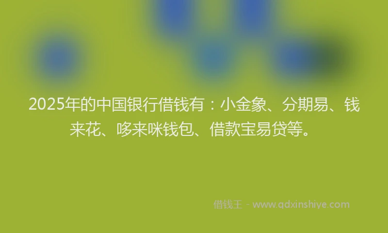 2025年的中国银行借钱有：小金象、分期易、钱来花、哆来咪钱包、借款宝易贷等。