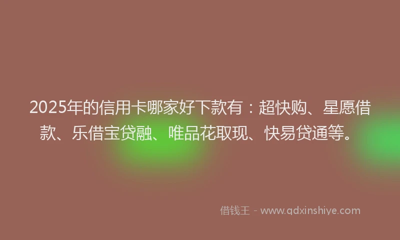 2025年的信用卡哪家好下款有：超快购、星愿借款、乐借宝贷融、唯品花取现、快易贷通等。