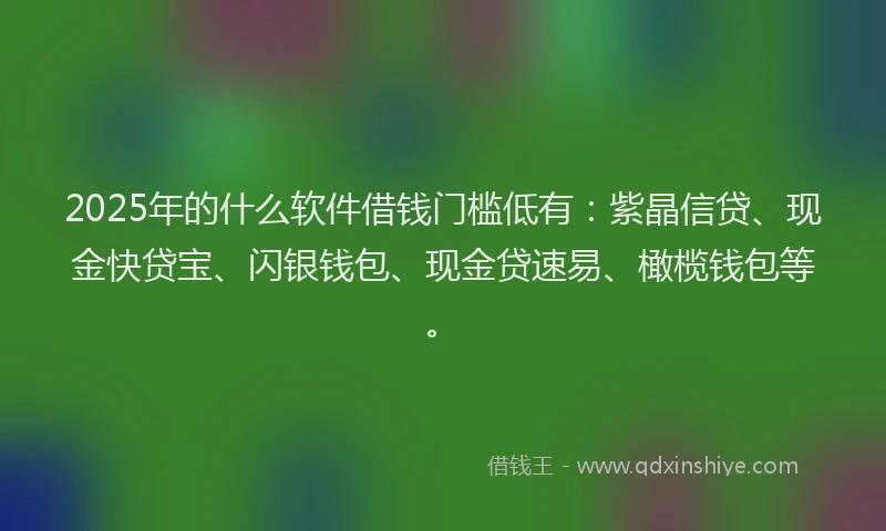 2025年的什么软件借钱门槛低有：紫晶信贷、现金快贷宝、闪银钱包、现金贷速易、橄榄钱包等。