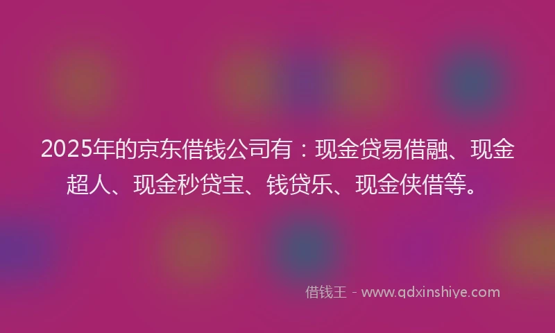 2025年的京东借钱公司有：现金贷易借融、现金超人、现金秒贷宝、钱贷乐、现金侠借等。