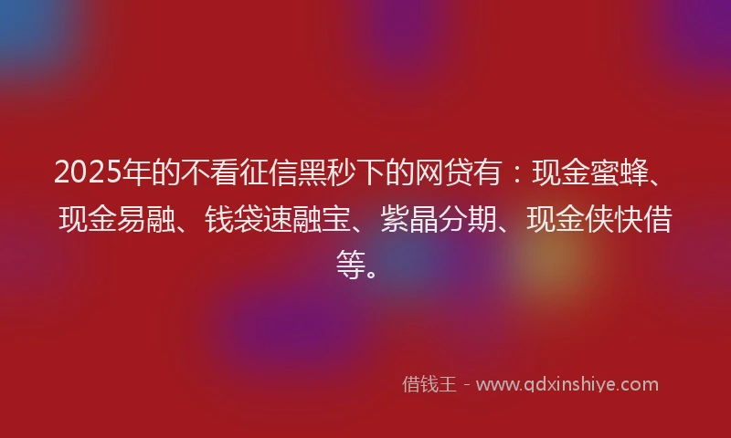 2025年的不看征信黑秒下的网贷有：现金蜜蜂、现金易融、钱袋速融宝、紫晶分期、现金侠快借等。