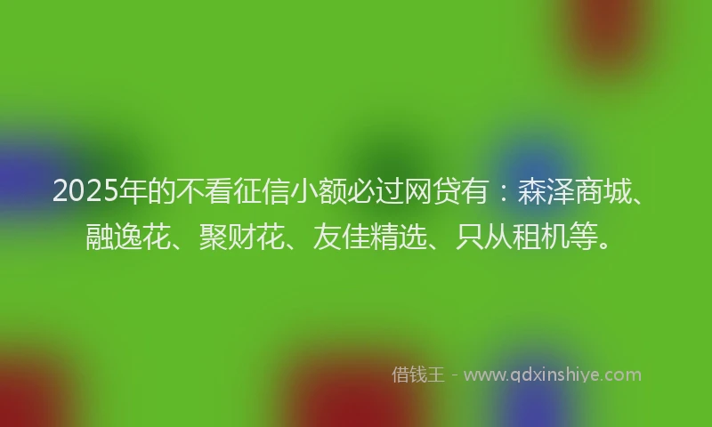 2025年的不看征信小额必过网贷有：森泽商城、融逸花、聚财花、友佳精选、只从租机等。