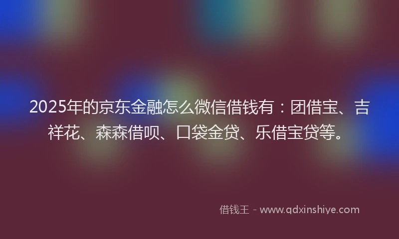 2025年的京东金融怎么微信借钱有：团借宝、吉祥花、森森借呗、口袋金贷、乐借宝贷等。