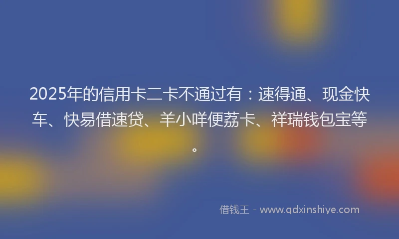 2025年的信用卡二卡不通过有：速得通、现金快车、快易借速贷、羊小咩便荔卡、祥瑞钱包宝等。