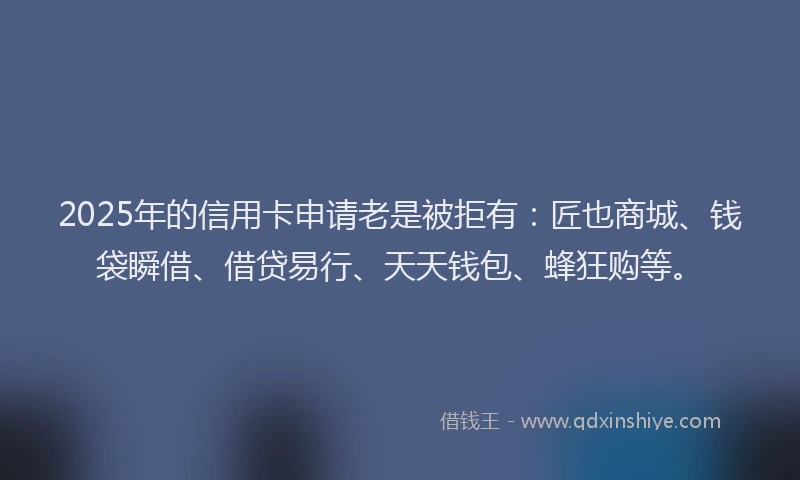 2025年的信用卡申请老是被拒有：匠也商城、钱袋瞬借、借贷易行、天天钱包、蜂狂购等。
