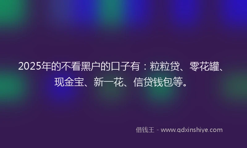2025年的不看黑户的口子有：粒粒贷、零花罐、现金宝、新一花、信贷钱包等。