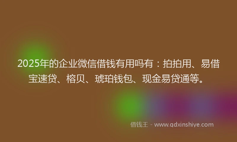 2025年的企业微信借钱有用吗有：拍拍用、易借宝速贷、榕贝、琥珀钱包、现金易贷通等。