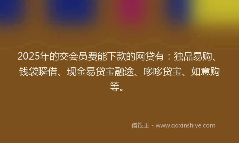 2025年的交会员费能下款的网贷有：独品易购、钱袋瞬借、现金易贷宝融途、哆哆贷宝、如意购等。