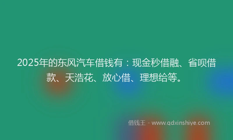 2025年的东风汽车借钱有：现金秒借融、省呗借款、天浩花、放心借、理想给等。