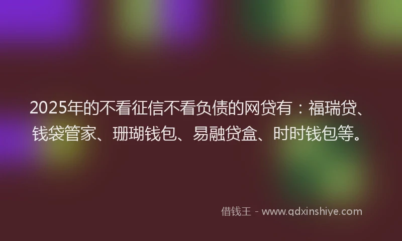 2025年的不看征信不看负债的网贷有：福瑞贷、钱袋管家、珊瑚钱包、易融贷盒、时时钱包等。