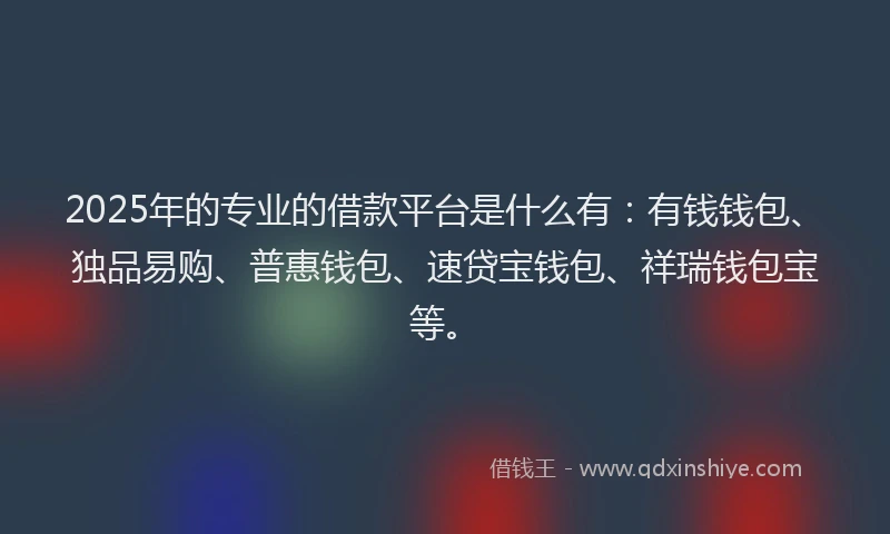 2025年的专业的借款平台是什么有：有钱钱包、独品易购、普惠钱包、速贷宝钱包、祥瑞钱包宝等。