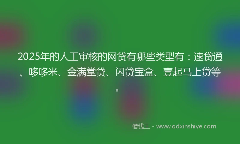 2025年的人工审核的网贷有哪些类型有：速贷通、哆哆米、金满堂贷、闪贷宝盒、壹起马上贷等。
