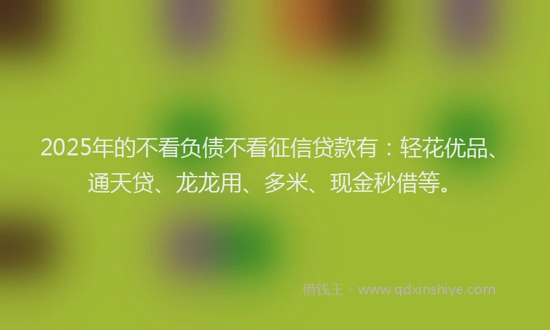 2025年的不看负债不看征信贷款有：轻花优品、通天贷、龙龙用、多米、现金秒借等。
