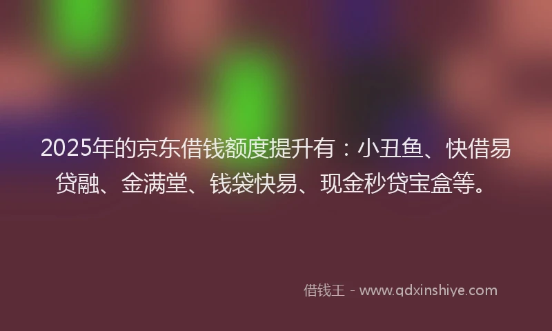 2025年的京东借钱额度提升有：小丑鱼、快借易贷融、金满堂、钱袋快易、现金秒贷宝盒等。