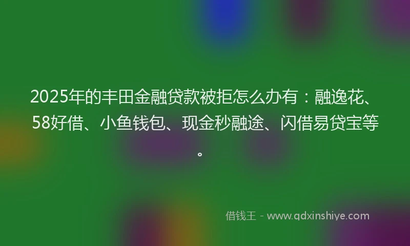 2025年的丰田金融贷款被拒怎么办有：融逸花、58好借、小鱼钱包、现金秒融途、闪借易贷宝等。