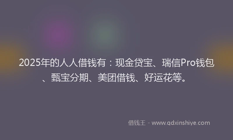 2025年的人人借钱有：现金贷宝、瑞信Pro钱包、甄宝分期、美团借钱、好运花等。