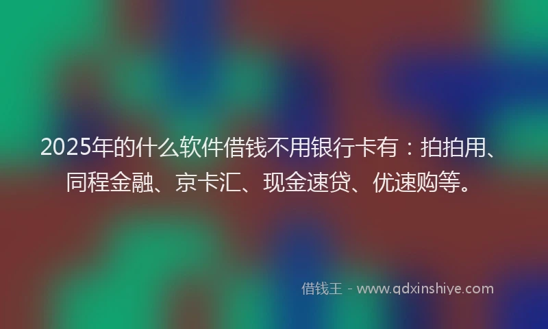 2025年的什么软件借钱不用银行卡有：拍拍用、同程金融、京卡汇、现金速贷、优速购等。