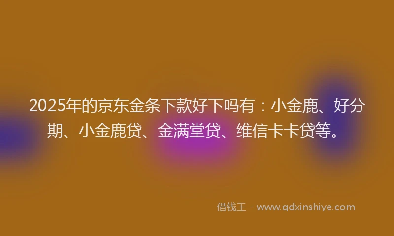 2025年的京东金条下款好下吗有：小金鹿、好分期、小金鹿贷、金满堂贷、维信卡卡贷等。