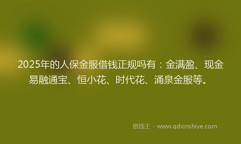 2025年的人保金服借钱正规吗有：金满盈、现金易融通宝、恒小花、时代花、涌泉金服等。