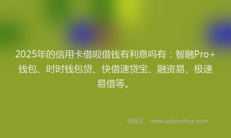 2025年的信用卡借呗借钱有利息吗有：智融Pro+钱包、时时钱包贷、快借速贷宝、融资易、极速易借等。
