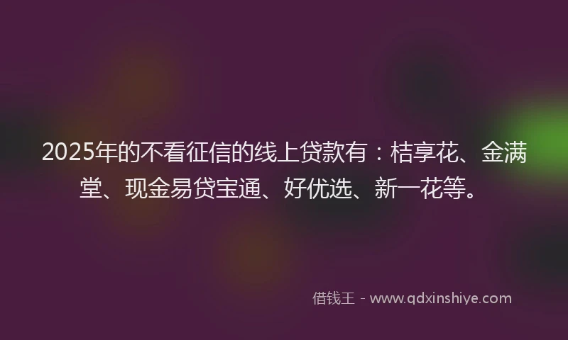 2025年的不看征信的线上贷款有：桔享花、金满堂、现金易贷宝通、好优选、新一花等。